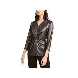 Alfani Women's Metallic Twist-Front Top Black